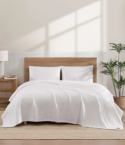 Tommy Bahama Bamboo Woven White Yarn Dyed Bed Blanket
