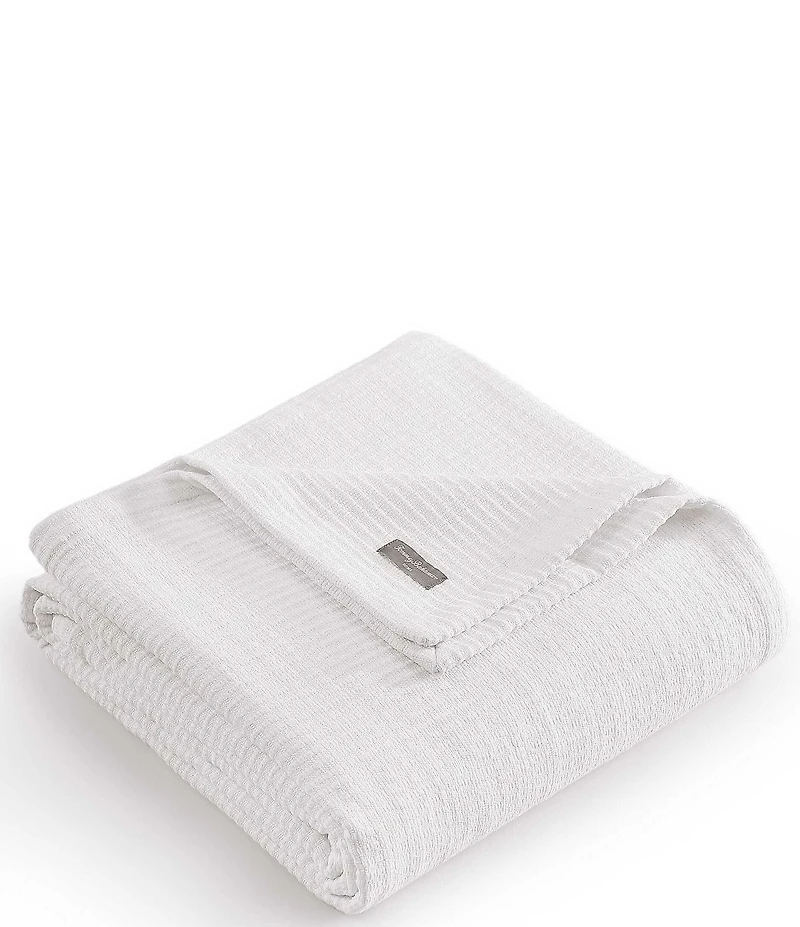 Tommy Bahama Bamboo Woven White Yarn Dyed Bed Blanket