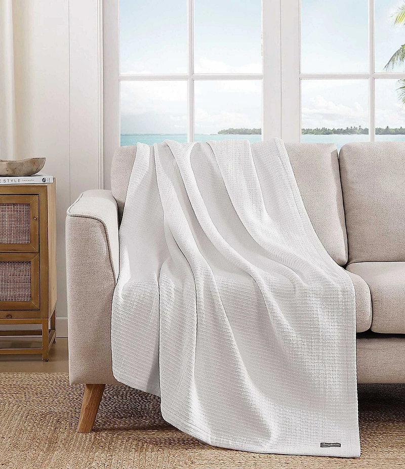 Tommy Bahama Bamboo Woven White Yarn Dyed Bed Blanket