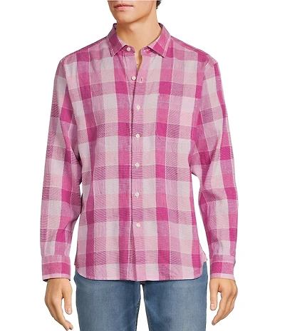 Tommy Bahama Barbados Breeze Beach Day Checked Long Sleeve Linen Blend Shirt