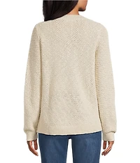 Tommy Bahama Basket Stitch Textured Knit Crew Neck Long Sleeve Pullover Sweater