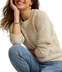 Tommy Bahama Basket Stitch Textured Knit Crew Neck Long Sleeve Pullover Sweater