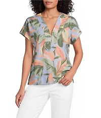 Tommy Bahama Beach Bloom Poplin V-Neck Short Sleeve Top