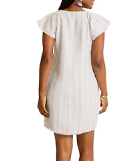Tommy Bahama Beach Breeze Linen V-Neck Cap Flutter Sleeve Raw Hem Shift Dress
