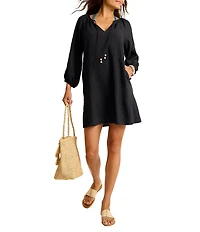 Tommy Bahama Beachy Stripe Woven Split V-Neck Tunic Swim Cover-Up