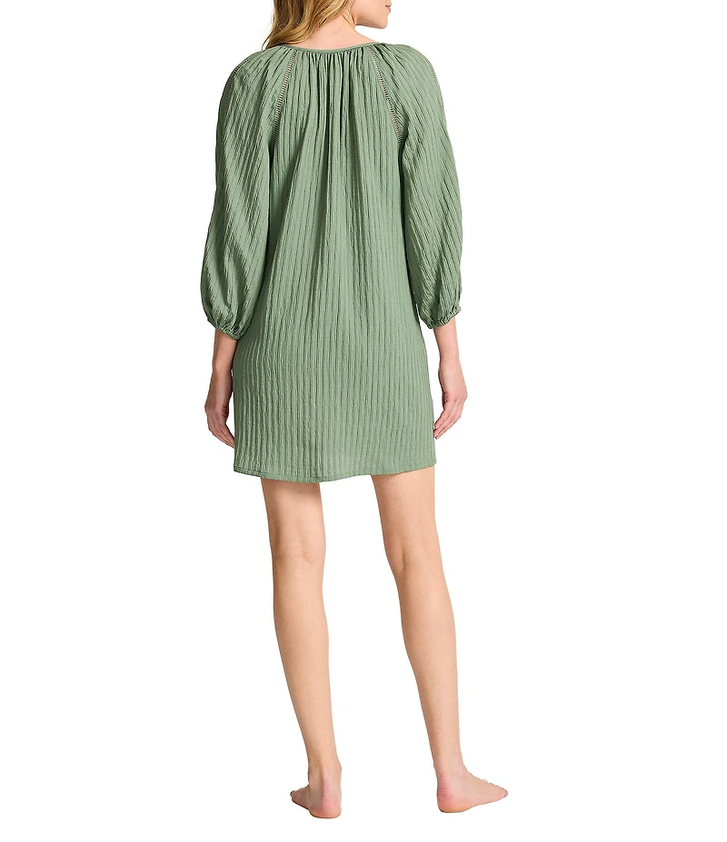 Tommy Bahama Beachy Stripe Woven Split V-Neck Tunic Swim Cover-Up