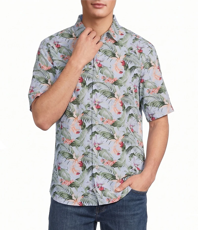 Tommy Bahama Big & Tall Nova Wave Blue Sky Vines Short Sleeve Woven Shirt