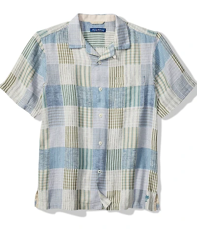 Tommy Bahama Big & Tall Patchwork Sands Linen Blend Short Sleeve Woven Camp Shirt