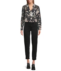 Tommy Bahama Bloom Beauty Floral Print Linen Blend Point Collar Long Sleeve Popover Top