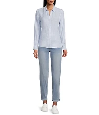 Tommy Bahama Cabana Woven Striped Print Point Collar Long Sleeve Shirt
