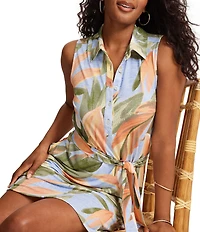 Tommy Bahama Carmela Beach Bloom Point Collar Sleeveless Shirtdress