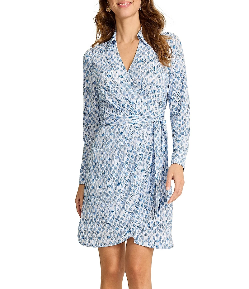 Tommy Bahama Carmela Coastal Sands Point Collar Long Sleeve Front Wrap Dress