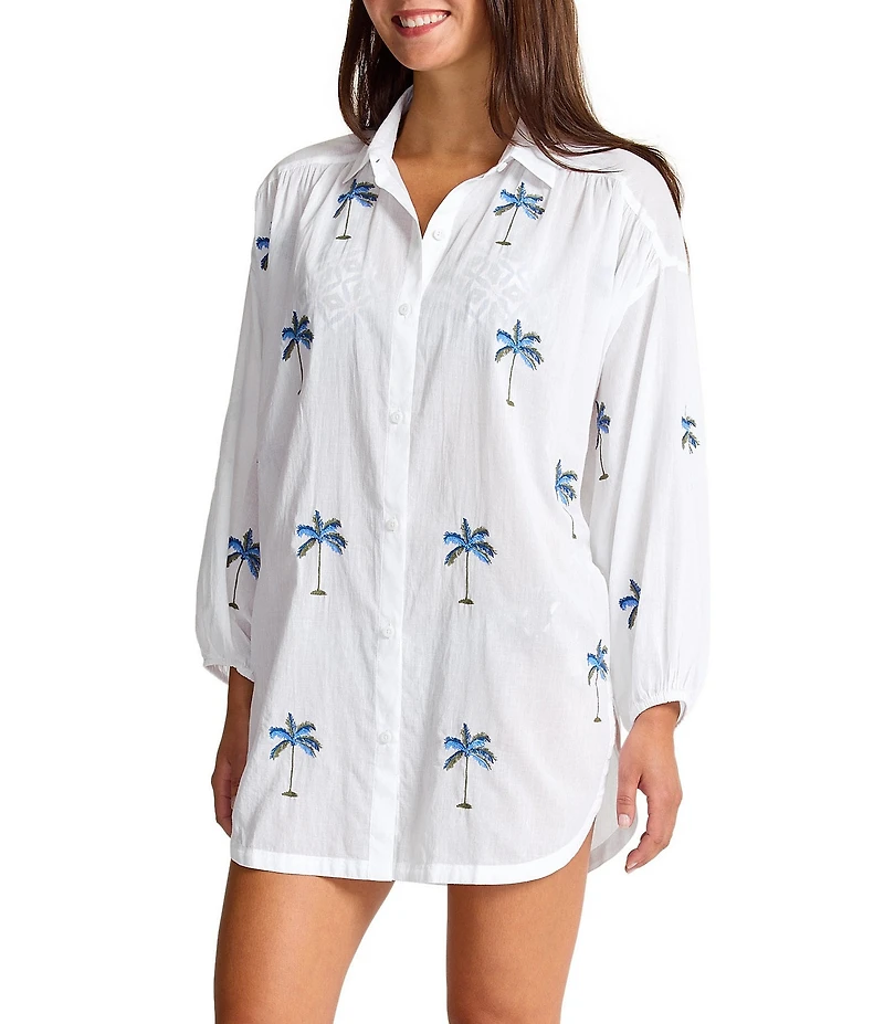 Tommy Bahama Catalina Embroidered Boyfriend Shirt Swim Cover-Up