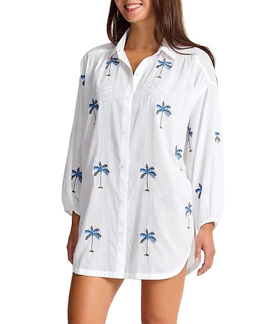 Tommy Bahama Catalina Embroidered Boyfriend Shirt Swim Cover-Up