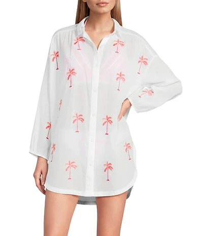 Tommy Bahama Catalina Embroidered Boyfriend Shirt Swim Cover-Up