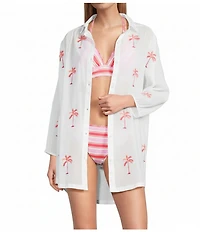 Tommy Bahama Catalina Embroidered Boyfriend Shirt Swim Cover-Up