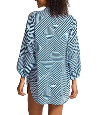 Tommy Bahama Cataline Coast Stripe Boyfriend Button Front Shirt Swim Cover-Up
