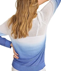 Tommy Bahama Cedar Linen Dip Dyed Ombre Bateau Neck Long Sleeve Top
