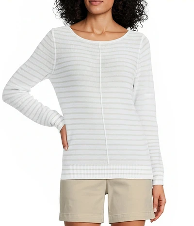 Tommy Bahama Cedar Linen Stripe Bateau Neck Long Sleeve Sweater Top