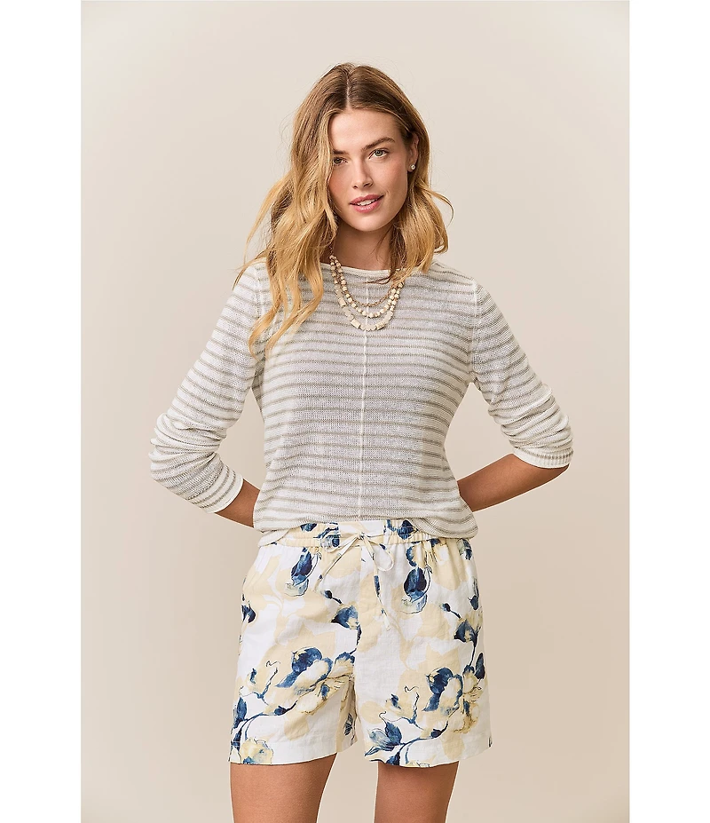 Tommy Bahama Cedar Linen Stripe Bateau Neck Long Sleeve Sweater Top