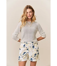 Tommy Bahama Cedar Linen Stripe Bateau Neck Long Sleeve Sweater Top