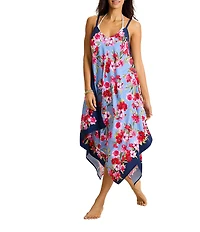 Tommy Bahama Chambray Beach Floral V-Neck Scarf Dress Swim Cover-Up