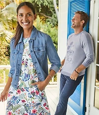 Tommy Bahama Chambray O'lei Cropped Frayed Hem Denim Jacket