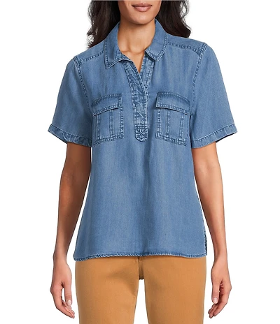 Tommy Bahama Chambray O'Lei Utility Short Sleeve Popover Top