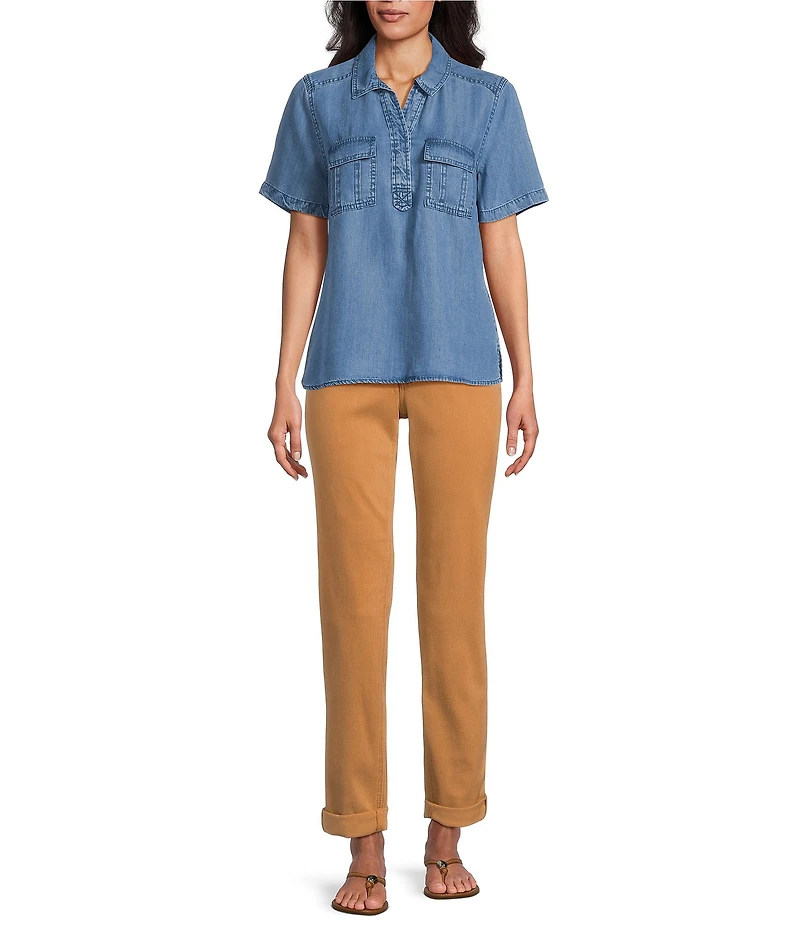 Tommy Bahama Chambray O'Lei Utility Short Sleeve Popover Top