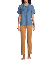 Tommy Bahama Chambray O'Lei Utility Short Sleeve Popover Top