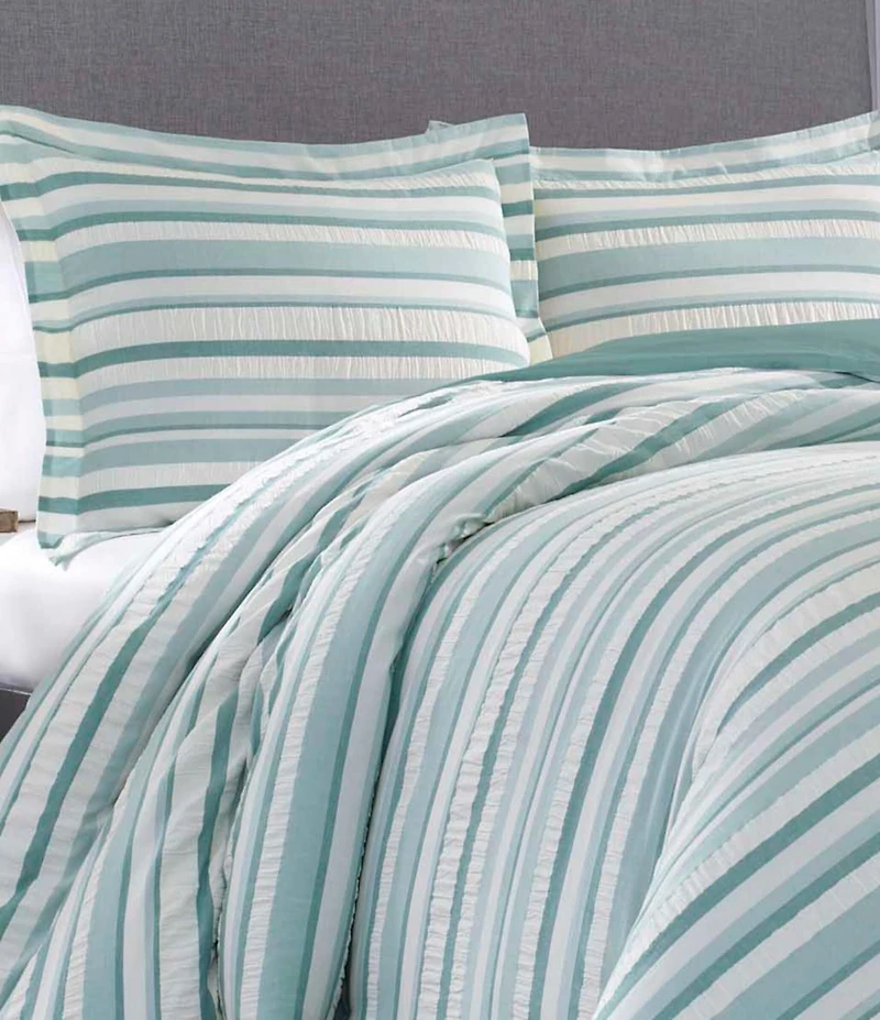 Tommy Bahama Clearwater Cay Striped Seersucker Cotton Reversible Duvet Cover Mini Set
