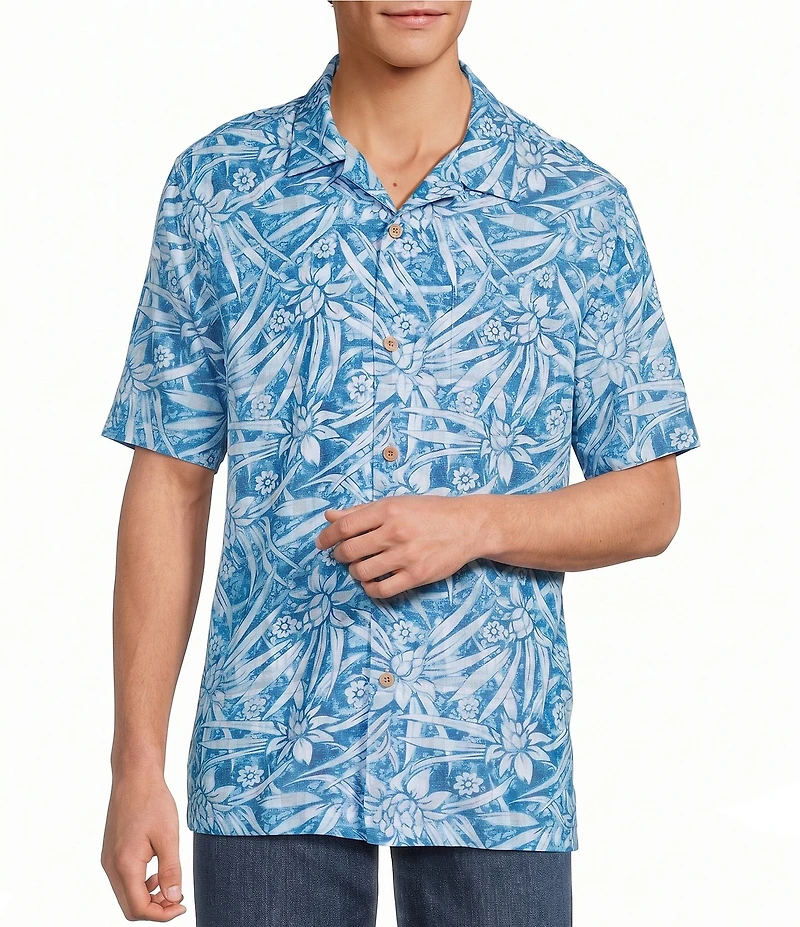 Tommy Bahama Coastal Ease Aqua Flora Short Sleeve Woven Camp Shirt