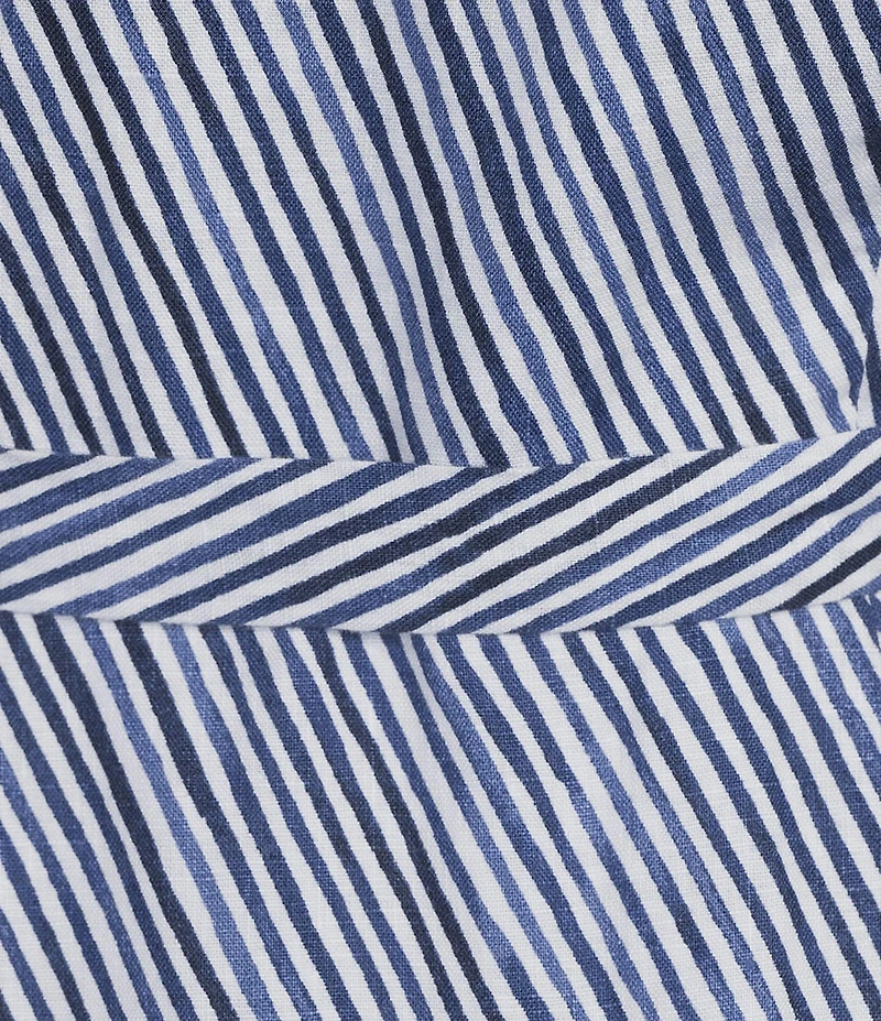 Tommy Bahama Coastal Shores Linen Stripe Surplice V-Neck Sleeveless High Low Ruffle Wrap Midi Dress