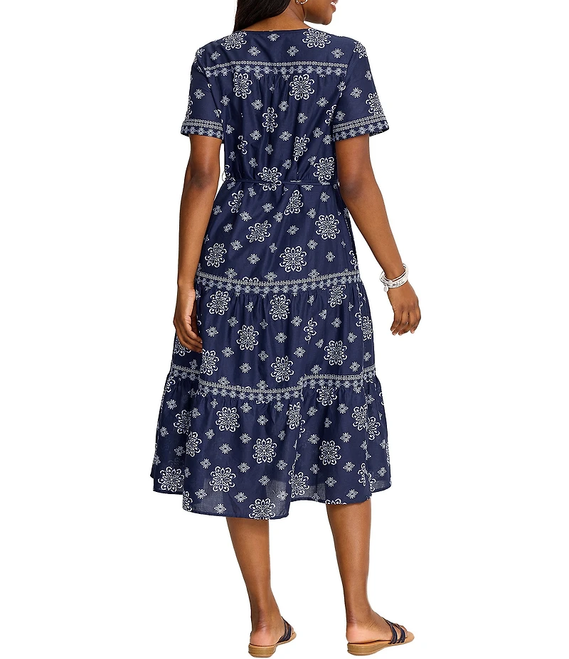 Tommy Bahama Coastal Tiles V-Neck Short Sleeve Tiered Midi Dress