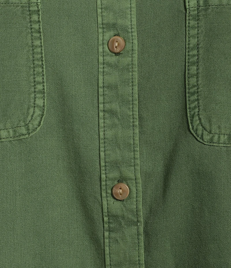 Tommy Bahama Coastal Twill Point Collar Short Sleeve Patch Pocket Contrast Stitch Shirt