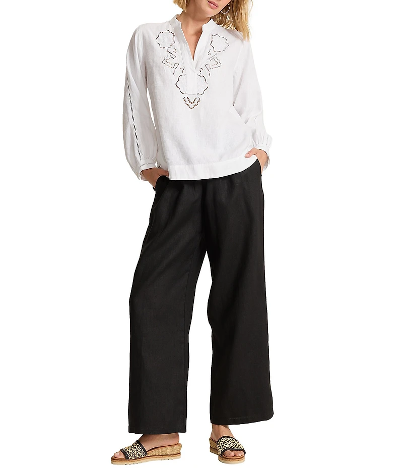 Tommy Bahama Coastalina Floral Embroidered Eyelet V-Neck 3/4 Sleeve Top