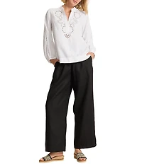 Tommy Bahama Coastalina Floral Embroidered Eyelet V-Neck 3/4 Sleeve Top