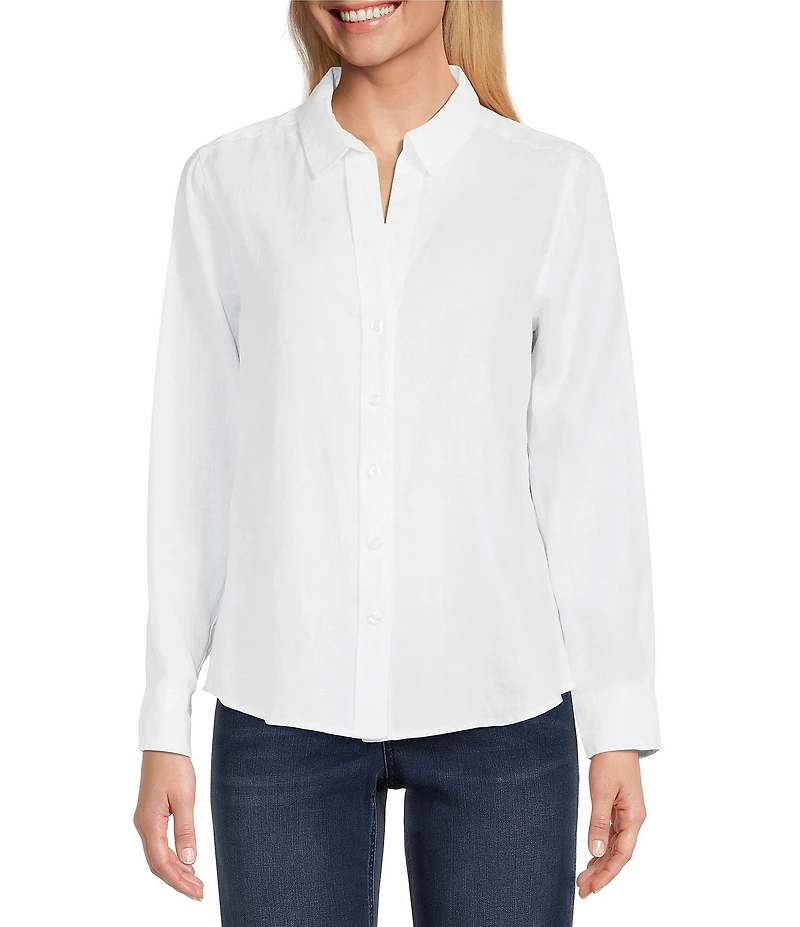 Tommy Bahama Coastalina Linen Point Collar Long Sleeve Button Front Top