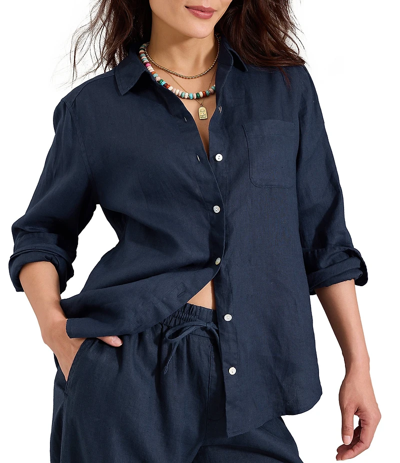 Tommy Bahama Coastalina Linen Relaxed Button Front Top