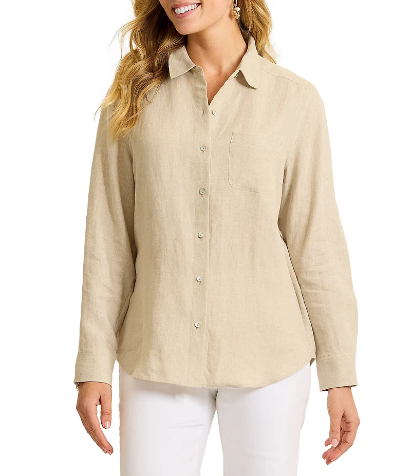 Tommy Bahama Coastalina Linen Relaxed Button Front Top