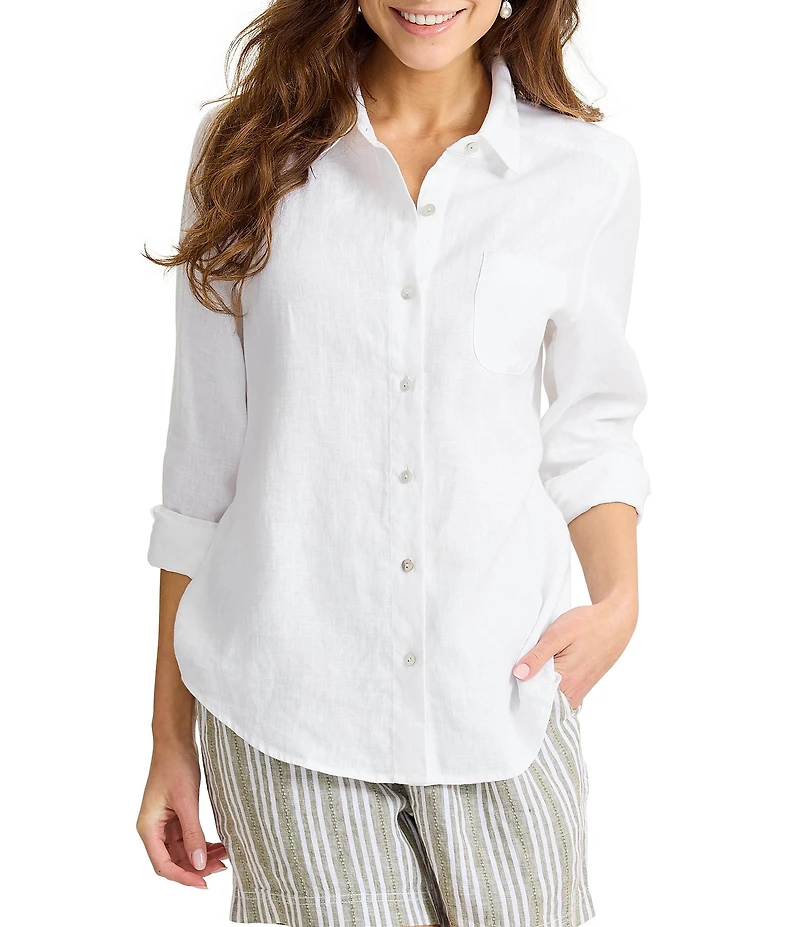 Tommy Bahama Coastalina Linen Relaxed Button Front Top