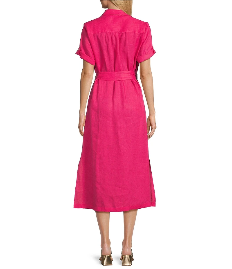 Tommy Bahama Coastalina Point Collar Short Sleeve Linen Midi A-Line Shirt Dress