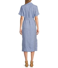 Tommy Bahama Coastalina Solid Cross Dyed Linen Plain Weave Point Collared Popover Midi Dress