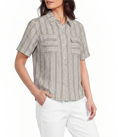 Tommy Bahama Coordinating Beach Breeze Stripe Camp Collar Short Sleeve Utility Button-Front Shirt