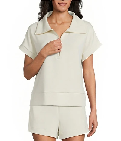 Tommy Bahama Coordinating Scuba Palm Voyage Fold Down Collar Short Sleeve Half Zip Top