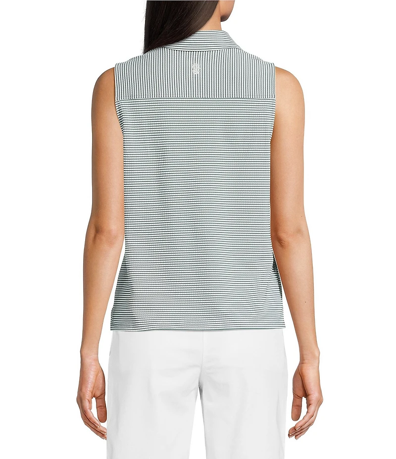 Tommy Bahama Costa Wave Double Dyed Seersucker Polo Collar Sleeveless Top