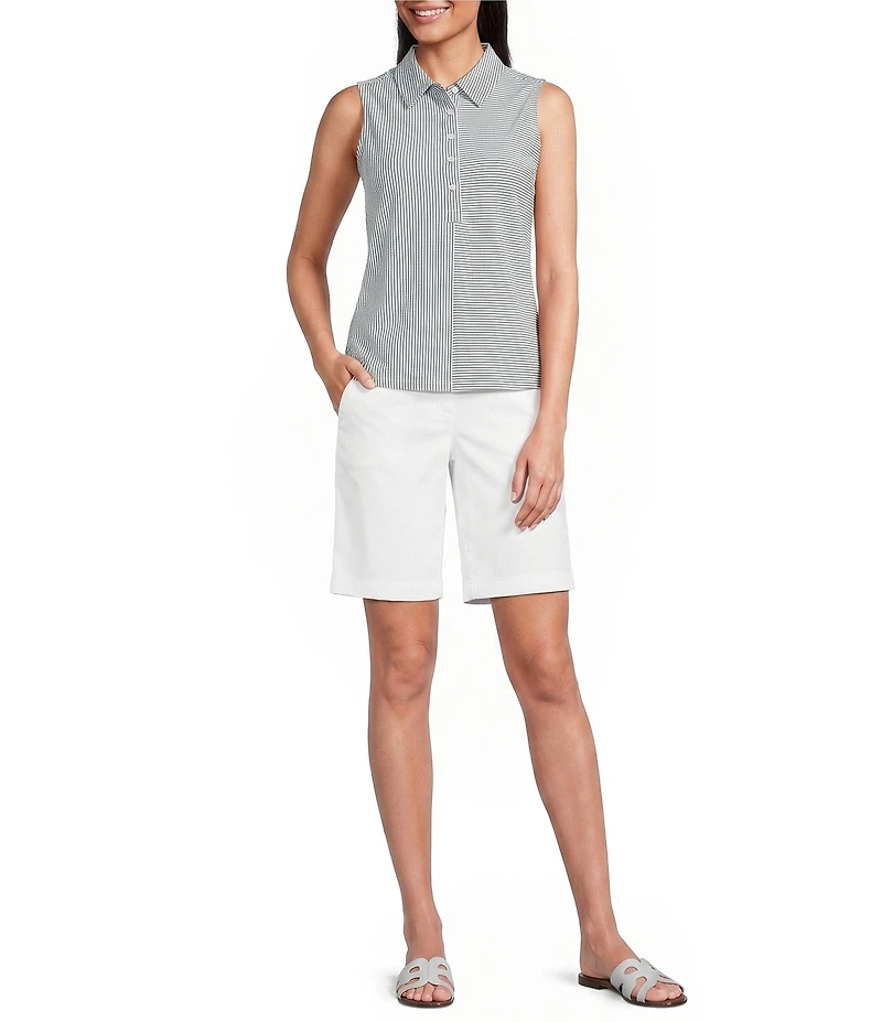 Tommy Bahama Costa Wave Double Dyed Seersucker Polo Collar Sleeveless Top