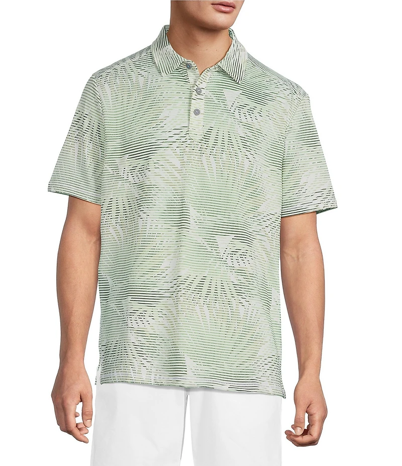 Tommy Bahama Costa Wave Fiore Fronds Tropical Short Sleeve Knit Polo Shirt