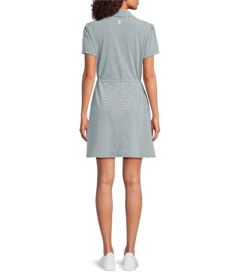 Tommy Bahama Costa Wave Textured Double Dyed Seersucker Polo Collar Short Puff Sleeve Concealed Short Dress
