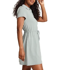 Tommy Bahama Costa Wave Textured Double Dyed Seersucker Polo Collar Short Puff Sleeve Concealed Short Dress